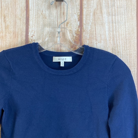 💵Milly Cutout Bell Sleeve Navy Knit Sweater Size P - Picture 5 of 13
